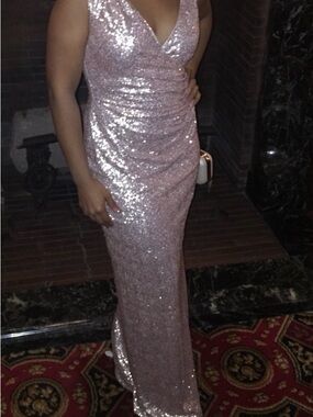 Ralph Lauren Blush Pink Sequin V-Neck Gown